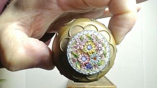 Antique Color Detail Italian Brass Micro Mosaic Box Ex Patina