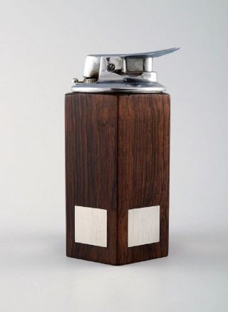 Hans Hansen: Table Lighter In Rosewood With Inlaid Silver.  1960s