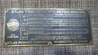 Atlas Twin - Fifty Blasting Machine Brass Instruction Plate Mining Dynamite