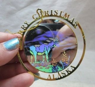 Vintage Alaska Souvenir Xmas Ornament.  Hologram Moose