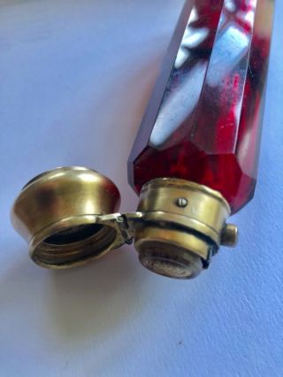 Antique Ruby Red Glass Double ended Scent Bottle Brass Caps Circa 1860 2
