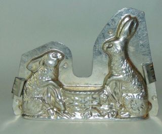 Rare Antique Chocolate Mold Rabbits Around A Basket Easter Bunnies 265