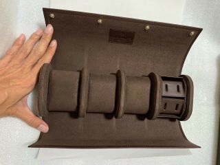 100 Authentic Patek Philippe brown leather travel case box 4 watches cufflinks 4