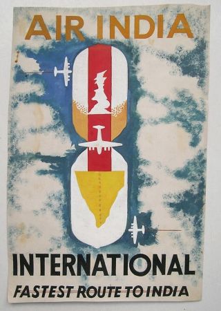 Air India Artwork For 1940s Painting Advertising Poster Indian Airlines