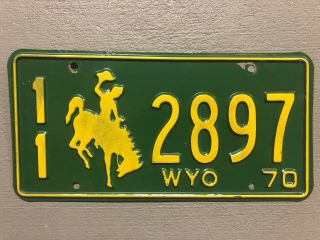 Vintage 1970 Wyoming License Plate Bucking Bronco Green /yellow Truck 11 - 2897