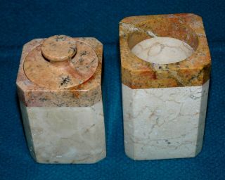 Vintage Set : Thick Alabaster Marble : Bathroom & Vanity Box/jar/holder @ Unique