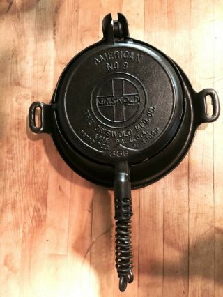 Antique Griswold American No.  8 Waffle Iron With High Handle Base Slant Logo