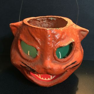 Orange Cat Vintage Halloween Paper Mache Pulp Jack O 