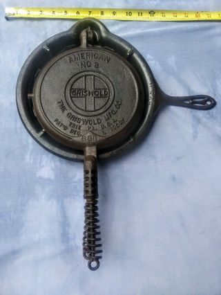 1908 The American Griswold No 8 Waffle Iron Lowbase Cast Iron 885e & 886p & 975h