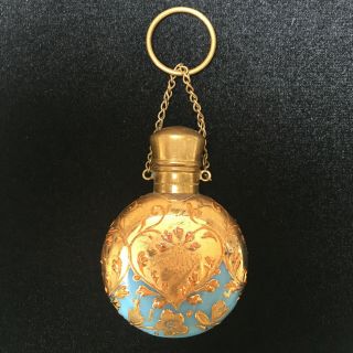 Antique 19th C.  Blue Opaline Gilt Scent Perfume Bottle