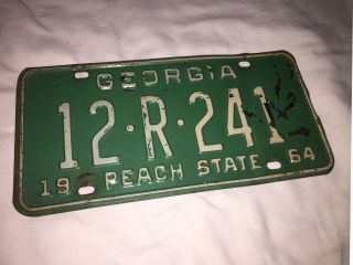 Vintage 1964 Georgia Peach State Automobile License Plate Tag No.  12 - R - 421