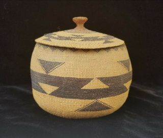 California Native American covered basket bowl Hupa Yurok Kurok ex.  Skinner 12