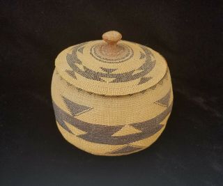 California Native American covered basket bowl Hupa Yurok Kurok ex.  Skinner 2