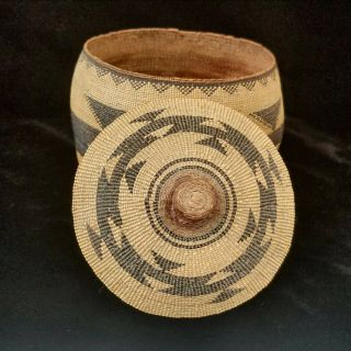 California Native American covered basket bowl Hupa Yurok Kurok ex.  Skinner 4