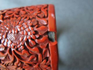 Old carved elephants flowers & leaves red cinnabar wide cuff bracelet China 12