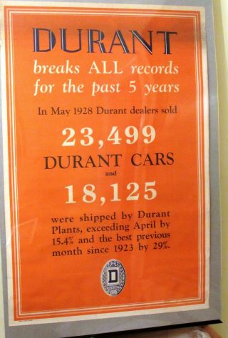 Rare 1929 Durant Auto Plant Sales Poster Approximately 37 " X 25 "