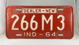 1964 Indiana Dealer License Plate -