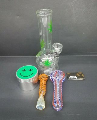 Hookah Water Pipe Glass Bong 6 " Inch,  " Green Leaf Combo "