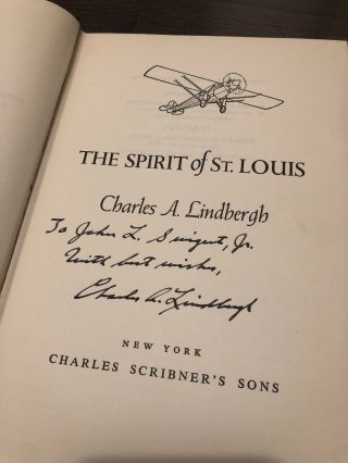 Charles Lindbergh Signed Book to Jack Swigert 2