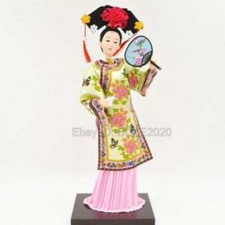 30cm Chinese Folk Qing Dynasty Fan Princess Silk Figurine Doll Embroider Dolls