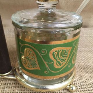 Culver Design Condiment Jars with Caddy and Spoons Green and Gold 2