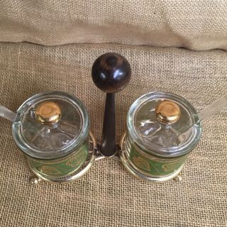 Culver Design Condiment Jars with Caddy and Spoons Green and Gold 3