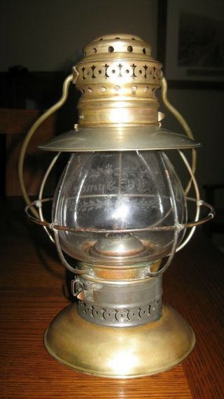 Kelly Brass Bell Bottom Railroad Presentation Lantern Fixed Globe Wheel Cut 2