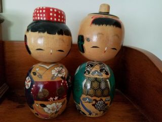 Vintage Japanese Wooden Kokeshi Dolls 6 1/2 Inches Considered Lucky Charms