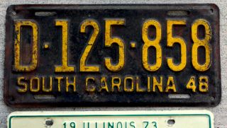 1948 Orange On Black South Carolina License Plate