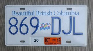 British Columbia License Plate Passenger Expired Oct.  2013 Number 869 Djl Canada