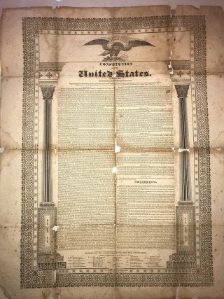 Large,  Early Printing Of The Constitution Of The United States.  1830 