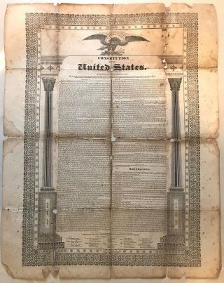 Large,  Early Printing of THE CONSTITUTION OF THE UNITED STATES.  1830 ' s.  Rare 3