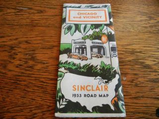 Vintage 1933 Sinclair Oil Fold Out Road Map Of Chicago And Vicinity