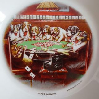 Vintage Homer Laughlin Pearl China Dogs Playing Poker Ceramic Ashtrays Set of 2 3