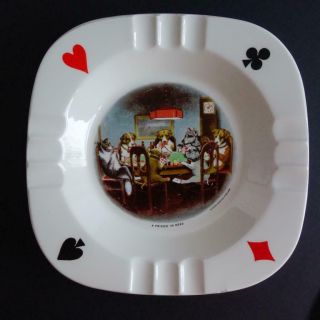 Vintage Homer Laughlin Pearl China Dogs Playing Poker Ceramic Ashtrays Set of 2 5