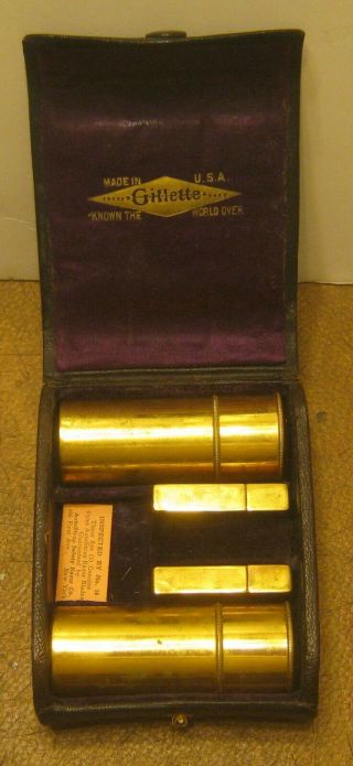 Antique Gillette Safety Razor Set In Case With Brass Components No Razor Nr