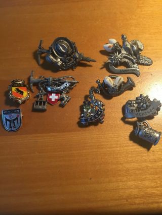 8 Swiss And German Collector Vintage Pins