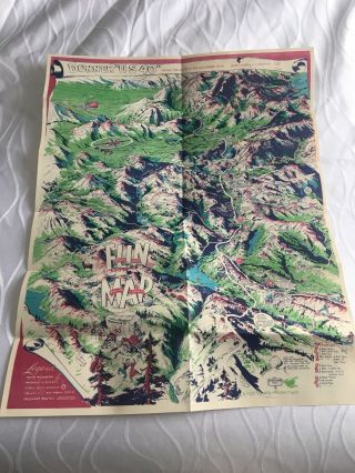 Old Highway 40 Donner Party California Nevada Cartoon Map Poster 1960’s Tahoe
