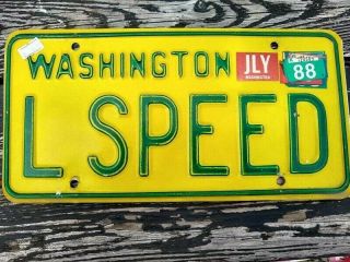 Washington State Yellow License Plate 1988 Personalized L Speed