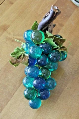 Large Vintage 1960 ' s Lucite Glass Grapes on Driftwood Table Decoration 5 lbs 2