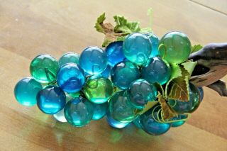 Large Vintage 1960 ' s Lucite Glass Grapes on Driftwood Table Decoration 5 lbs 3