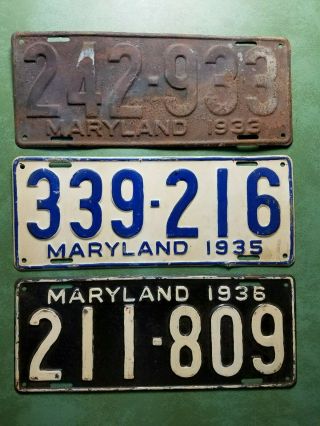 Six Early Maryland License Plate 1917,  1918,  1933,  1935,  1936 5