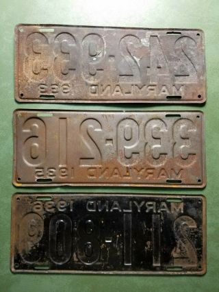 Six Early Maryland License Plate 1917,  1918,  1933,  1935,  1936 6