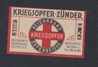 Old Matchbox Label Austria Bn68117 Kriegsopfer