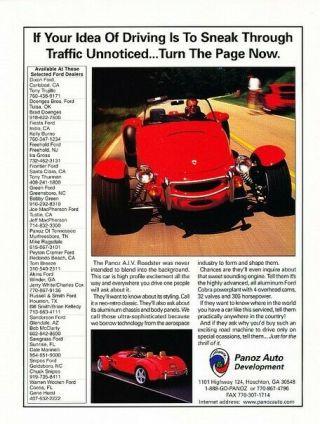 1998 Panoz Roadster Advertisement Print Art Car Ad K86