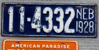 1928 White On Blue Nebraska License Plate