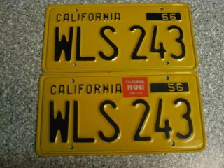 1956 California License Plates,  1961 Validation,  Dmv Clear Guaranteed,  Ex