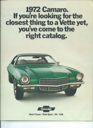 1972 Chevrolet (chevy) Camaro Dealer Sales Brochure
