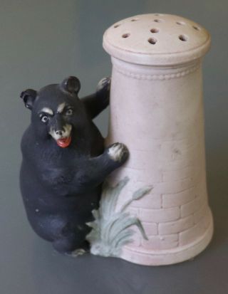 Antique Schafer Vater German Bisque Figural Bear Hat Pin Holder,  Rare