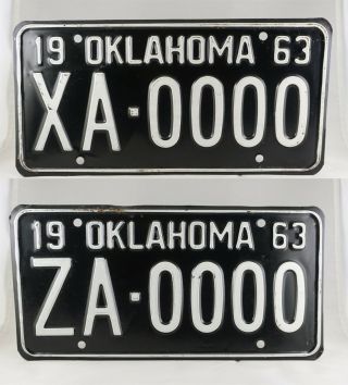 1963 Oklahoma Sample License Plates - Set Of 2 -